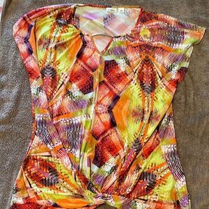 Multi colored front knot sleeveless shell blouse